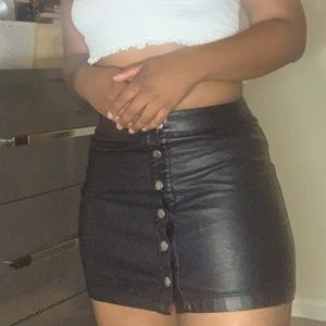 Leather midi skirt